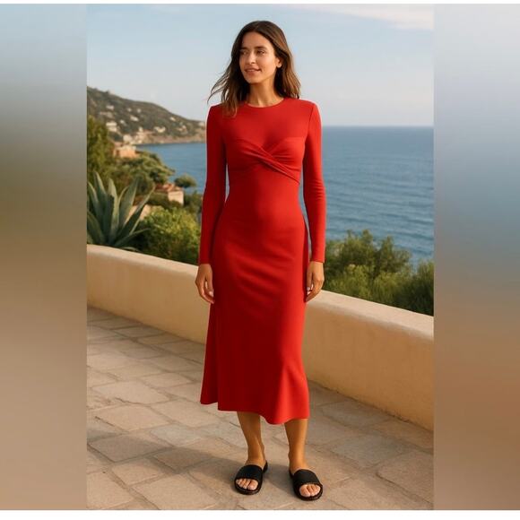 Farm Rio Twisted Cup Midi Dress - Size Small - Red (New) - Picture 1 of 6